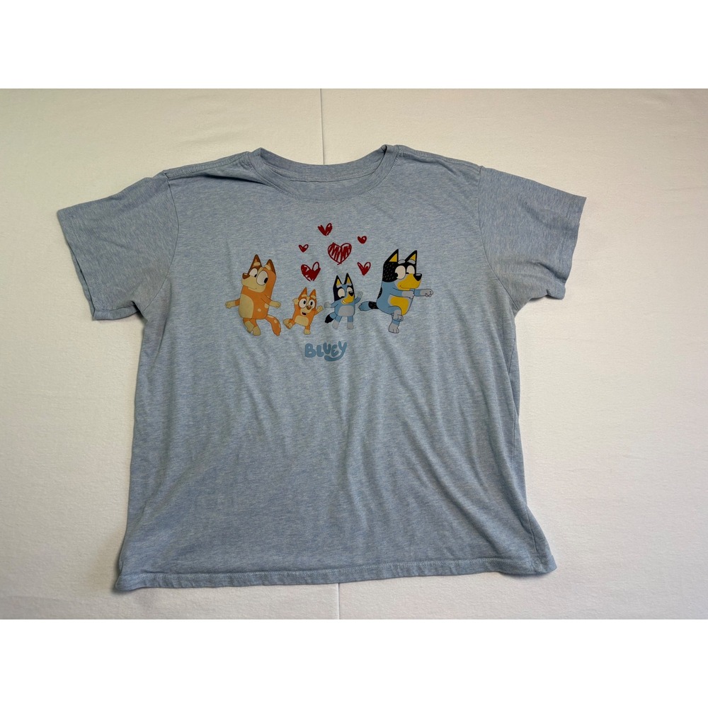 Bluey Kids 2X Light Blue Heather Graphic T-Shirt Heeler Family Hearts Short